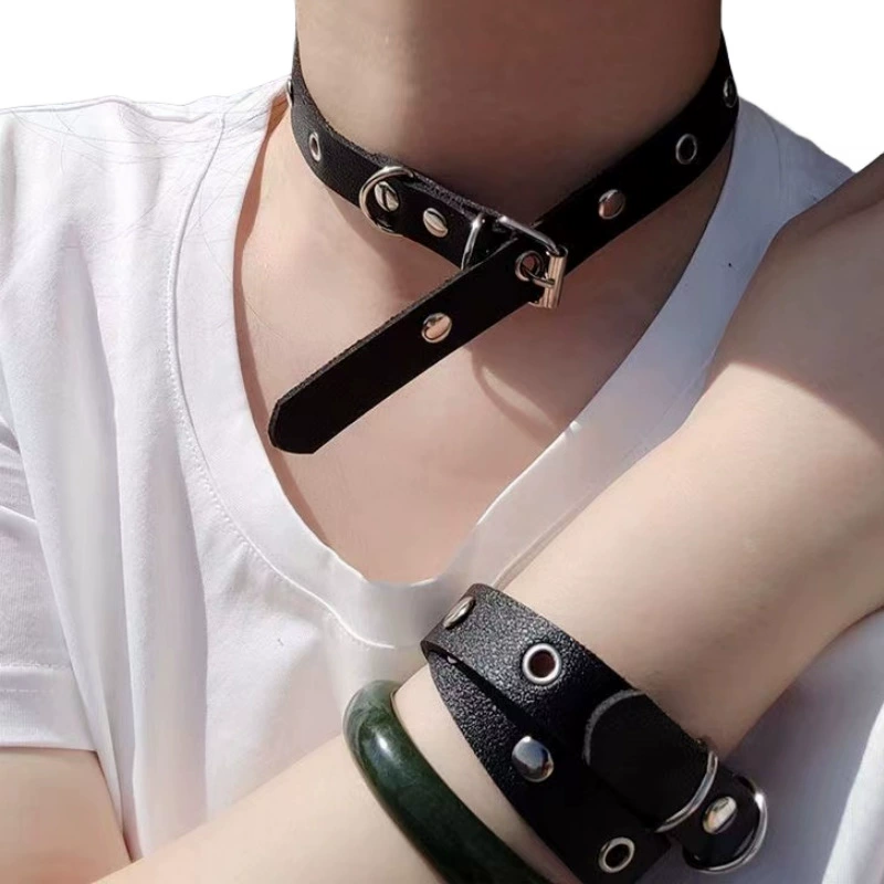 Панк Ремень с плоской пряжкой Улица Фотоклап Ретро Воротник Шея Группа колье Ремень Пряжка Панк Нишевый Воротник Цепь Ремень