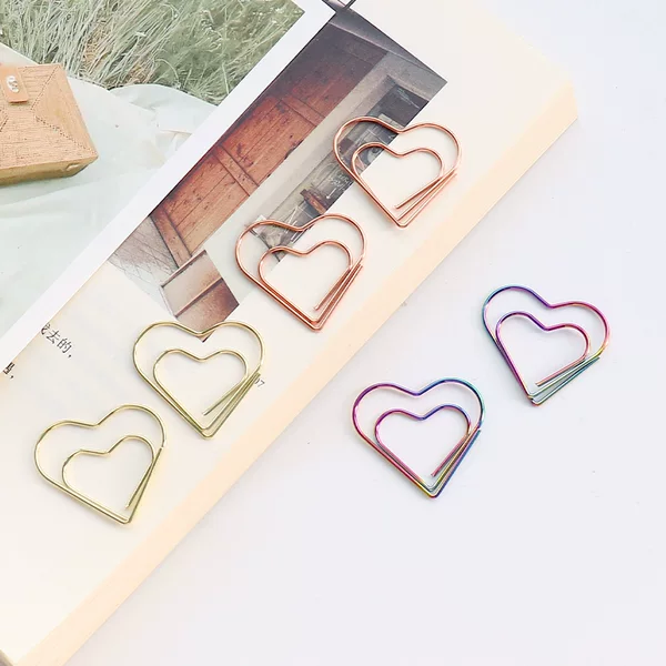 Cross-Border Hot-Selling Creative Cute Heart-Shaped Colorful Paper Clips Metal Electroplated Special-Shaped Paper Clips Custom-Made