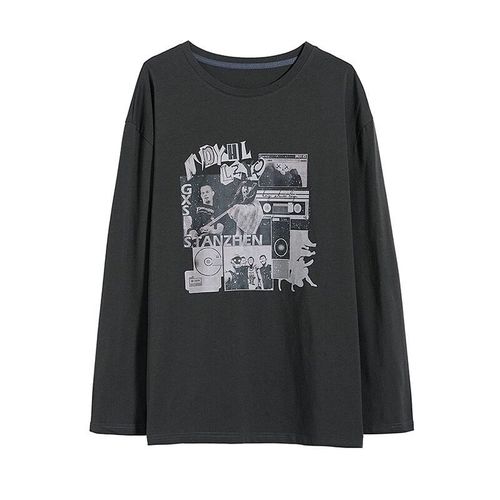 Plus Size Plus Size Fat Man's Long Sleeve T-Shirt Men's American Retro Loose Trendy Hong Kong Style Ins Trendy Versatile Top 