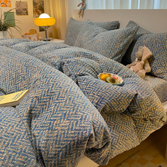 Winter Thick Milk Fleece Four-Piece Set Pastoral Style Coral Fleece Baby Fleece Warm Bedding Set