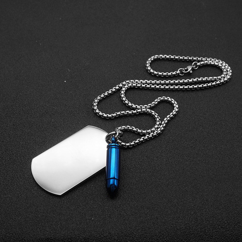 Cross-border European and American punk rock openable bullet military brand pendant men's titanium steel necklace stainless steel pendant