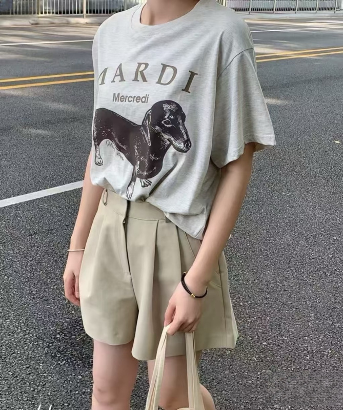 韓国マルディトレンディな半袖フラワープリントゴールドハイシルバー夏ラウンドネック純綿ルーズTシャツトップトレンディ|undefined