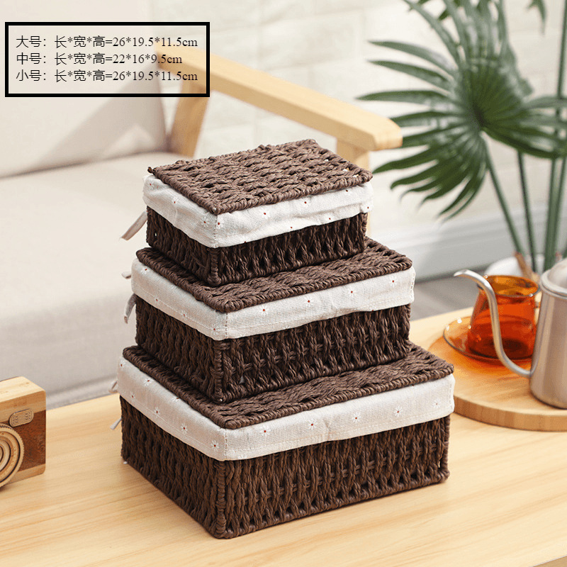 Cesta para Ropa Sucia de Mimbre Tejido, Cesta de Almacenamiento de Paja, Caja de Almacenamiento de Aperitivos para Escritorio, Cesta de Almacenamiento de Ratán Tejido, Venta al por Mayor para Amazon