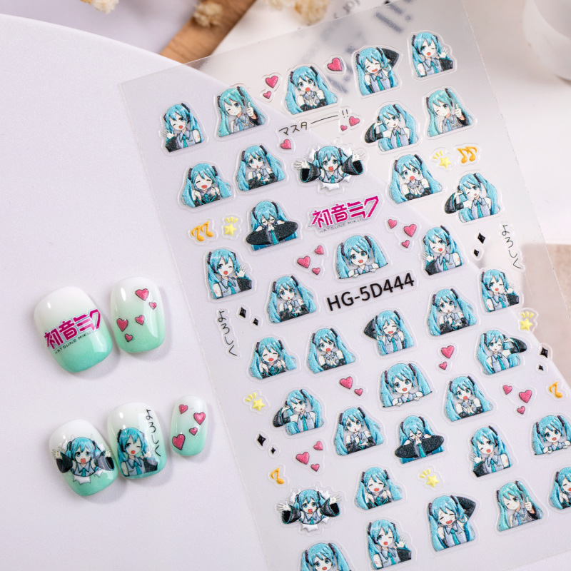 かわいい黒革 KT 猫ネイルステッカー 5D レリーフ立体初音ライン子犬ネイルアートステッカージュエリー HG スタイル|undefined