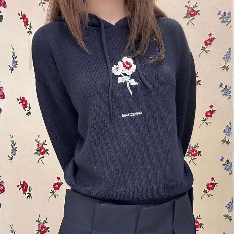 Cute short knitted set with hood, (Physicals), flowered
