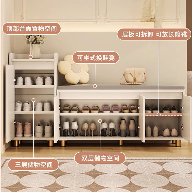 gabinete de almacenamiento de zapatos de puerta de entrada integrado contra la puerta de pared taburete de cambio de zapatos doméstico pequeño estante de zapatos a prueba de polvo multicapa interior