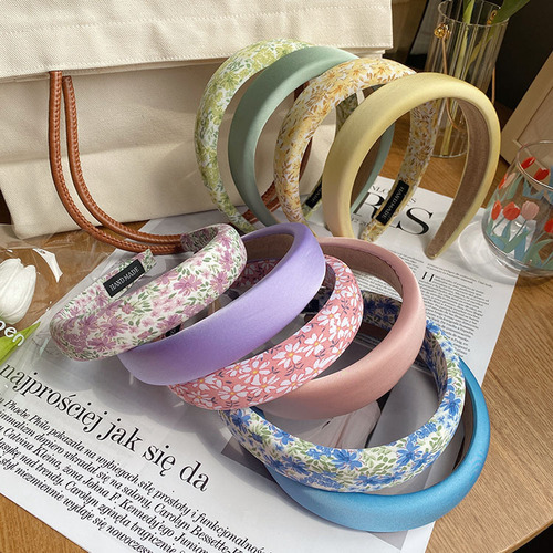 Korean summer new style high skull wide-brimmed headband floral sponge hair cave cream satin hairpin face wash headwear