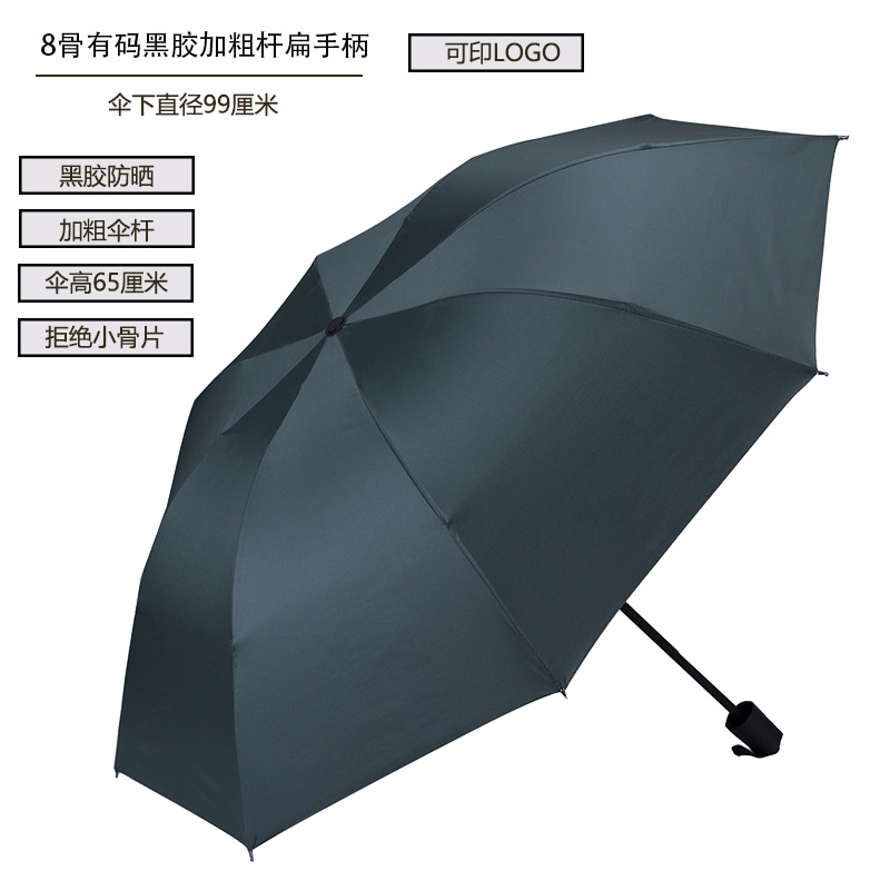 厂家直供8骨有码黑胶伞晴雨伞纯色广告伞防风防晒遮阳伞