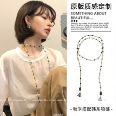 韩系复古串珠叠戴长款项链设计感颈链古着锁骨链2025新款秋季颈饰