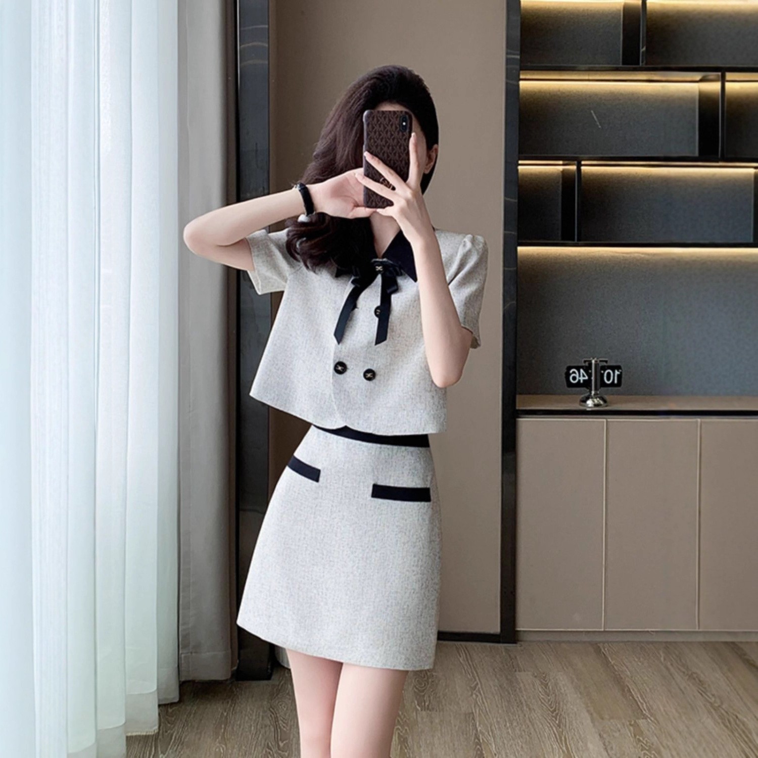 小香风半身裙套装女夏季新款小个子时尚气质高级职业洋气时髦短袖