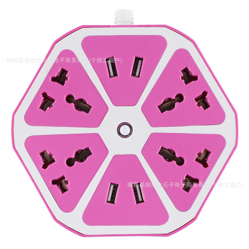 Comercio exterior creativo enchufe tablero de enchufe de fila de anillo de color doméstico multifuncional con puerta de seguridad y puerto USB luminoso