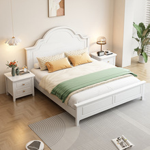 美式实木床1.8米现代简约双人婚床白色1.2米床家用卧室主卧储物床