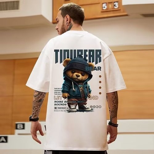 Oversize American streetwear large men's size unisex relaxed bear short-sleeve T-shirt half-sleeve summer fashion