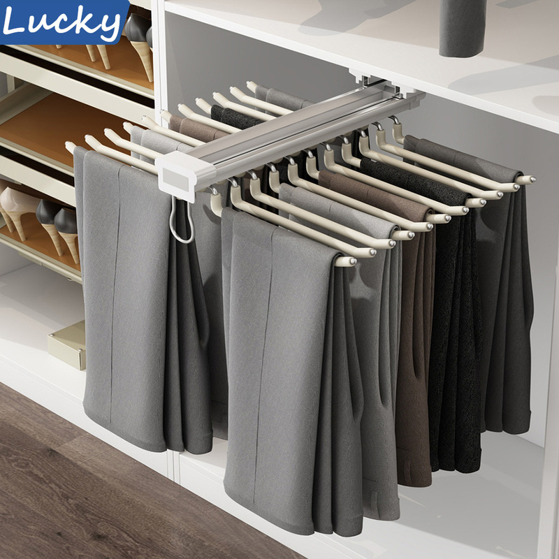 Cloakroom Wardrobe Multi-functional No-hanger Top-mounted Double-row Damping Pants Rack Push-pull Telescopic Pants Rack Wardrobe Panties