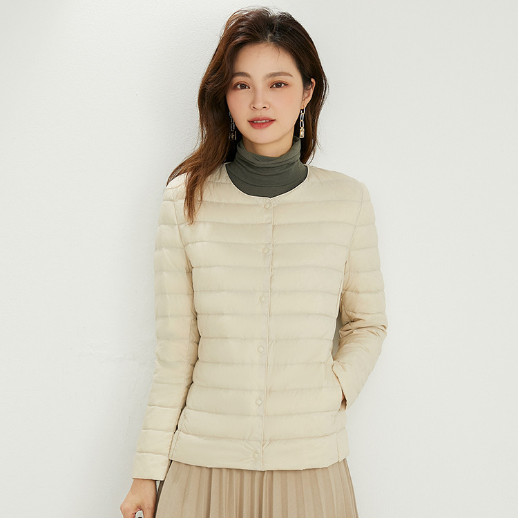 2026 New Autumn and Winter Lightweight down Jacket for Women, Short Style, 90% White Duck Down, Collarless Coat, Pinghu Cross-Border 2026 New Autumn and Winter Lightweight down Jacket for Women, Short Style, 90% White Duck Down, Collarless Coat, Pinghu Cross-Border
