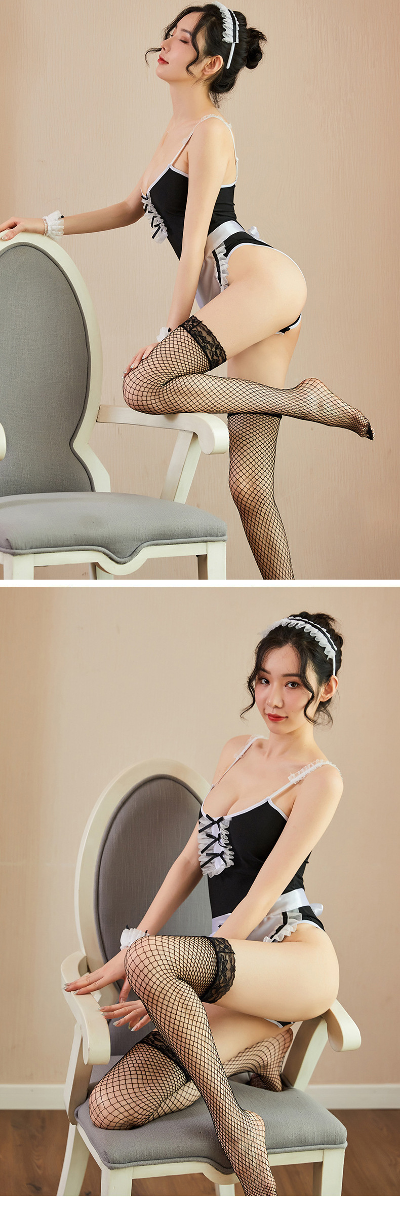 Maid Roleplay Costume Set with Headpiece and Wristbands, One Size — detail image 9