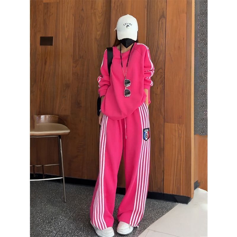 运动休闲套装女春秋季新款欧货卫衣时尚阔腿裤减龄宽松显瘦两件套|undefined