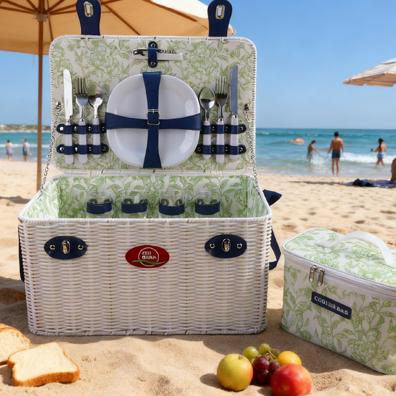 Nuevo almacenamiento al aire libre canasta de picnic camping canasta de picnic portátil correa de hombro de playa canasta de tela de caña