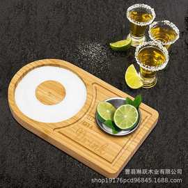 竹木鸡尾酒盐边盒沾糖盘调酒师工具盐杯套装鸡尾酒木质糖和盐盒