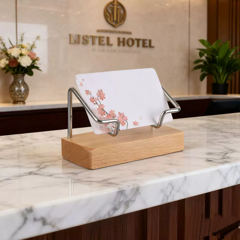 金属榉木名片座实木卡片架商务办公名片架酒店前台卡片收纳工厂直