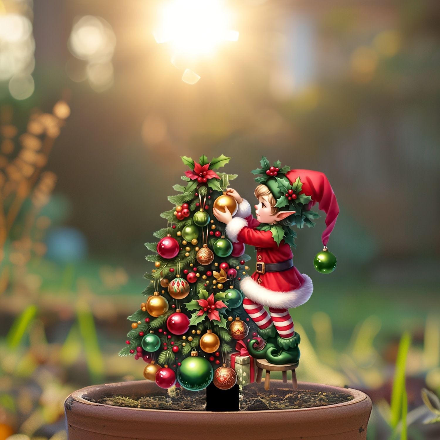 Nuevos productos transfronterizos de Navidad genio y árboles jardín interior y exterior acrílico inserción infantil interesante inserción