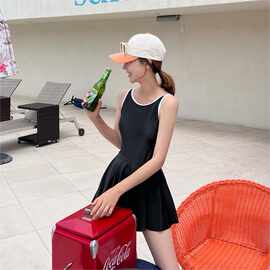 厂家直销泳衣女深U大露背背心连体泳衣欧美修身显瘦拼色性感温泉