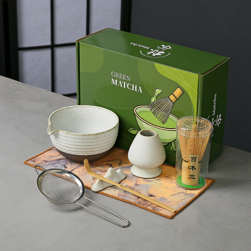 Ceramic Matcha Set Tea Tools Cross-Border Matcha Bowl Tea Whisk Set Japanese Tea Bowl Matcha Powder Stirrer