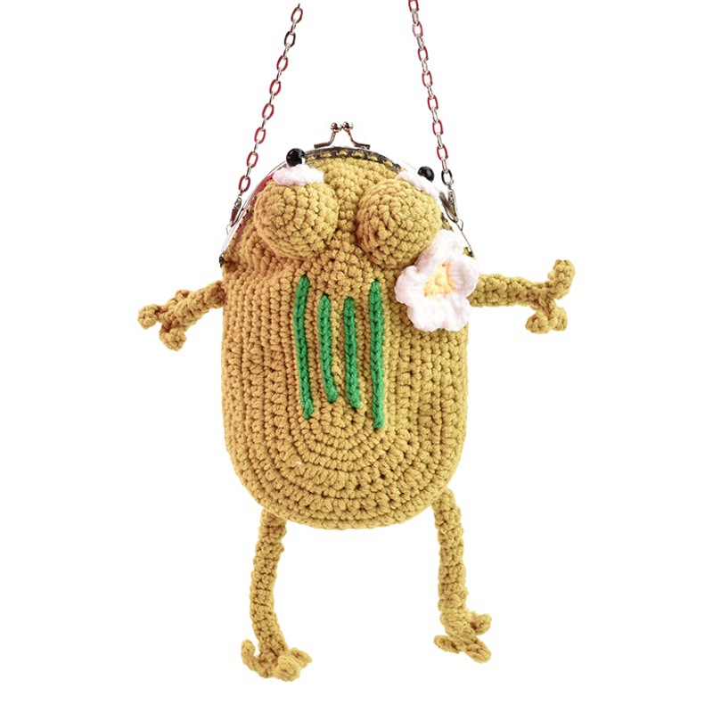 Chica de moda bolsa de mensajero de dibujos animados lindo clip de rana bolso de hombro de los niños Otoño de lana de punto bolsa de accesorios
