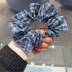 Miu レターブルーチェック柄ヘアゴム、甘い気質の伸縮性ヘアアクセサリー、女の子用ヘアゴム、ヘアゴム