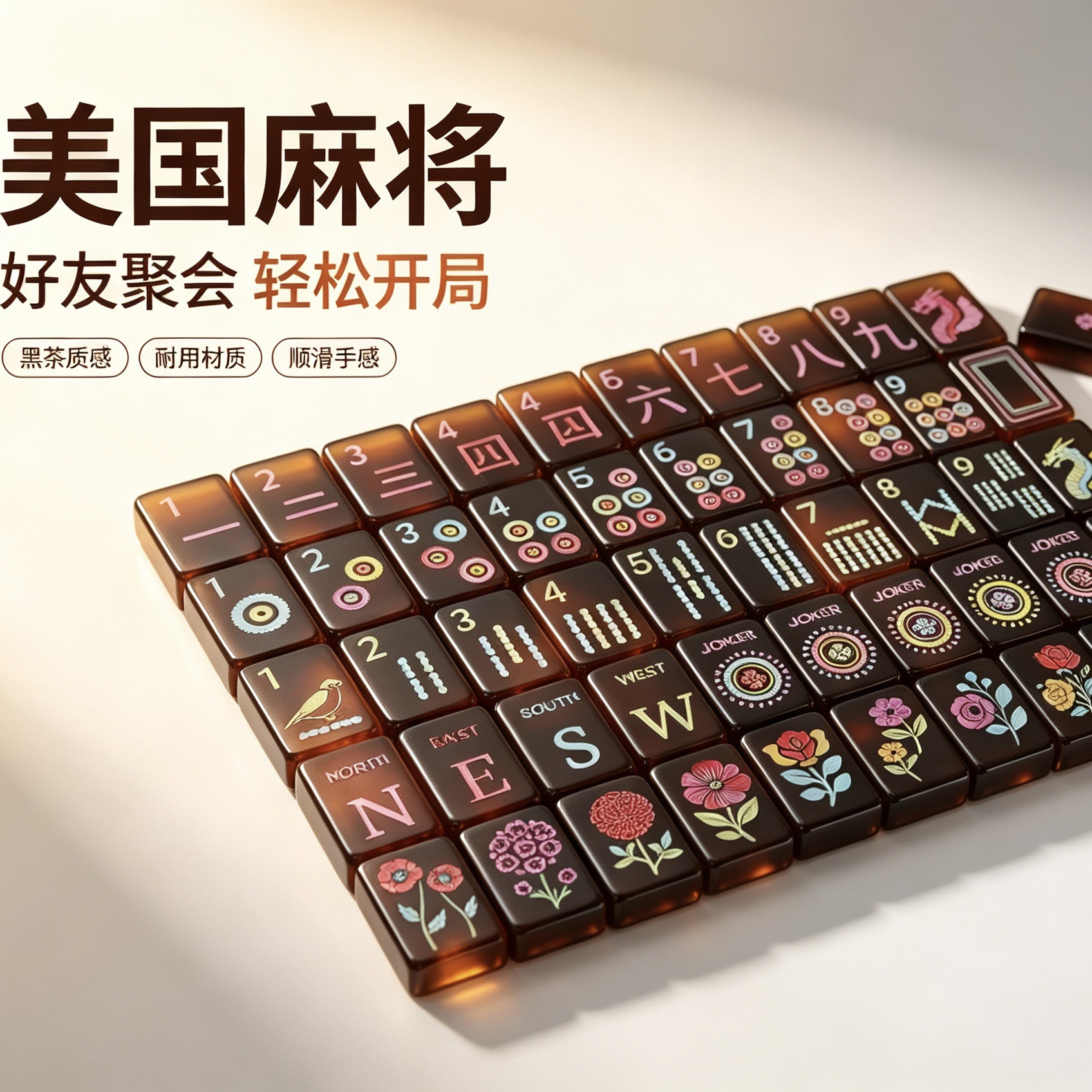 Tortoiseshell Acrylic American Mahjong Tiles Mini Travel Portable Packaging Leisure Entertainment Mahjong Tiles