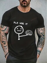 PLZ USE IT Brain Cartoon Print Men Fun Short Sleeve Round Ne