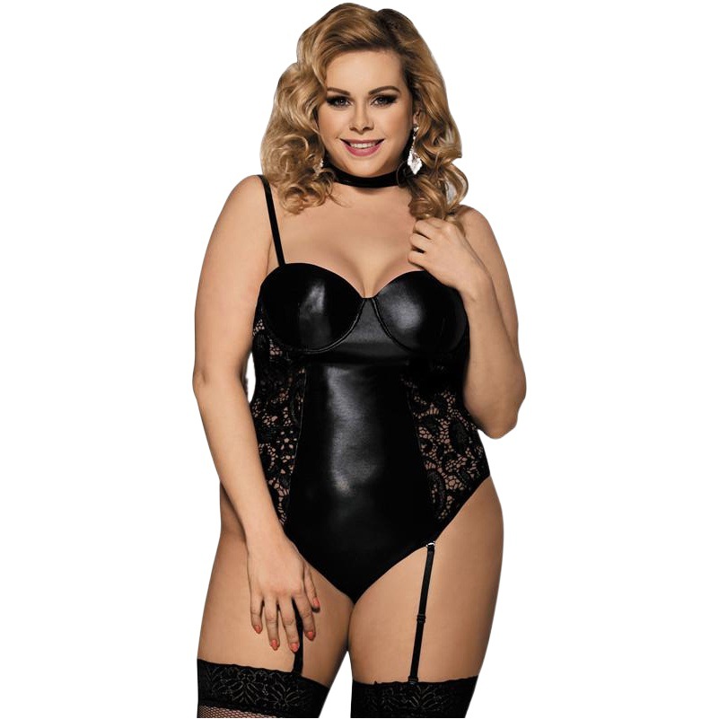 Comercio exterior europeo y americano más tamaño sexy Lencería encaje costura hueco sexy de una pieza camisón de Liga 80384