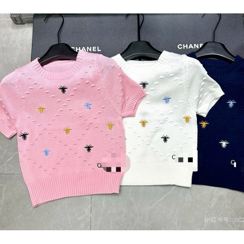 Chanel Style Light Luxury Knitted Short Sleeve Spring and Summer New High-end Quality Design Sense Slimming Short Round Neck Sweater for Women
