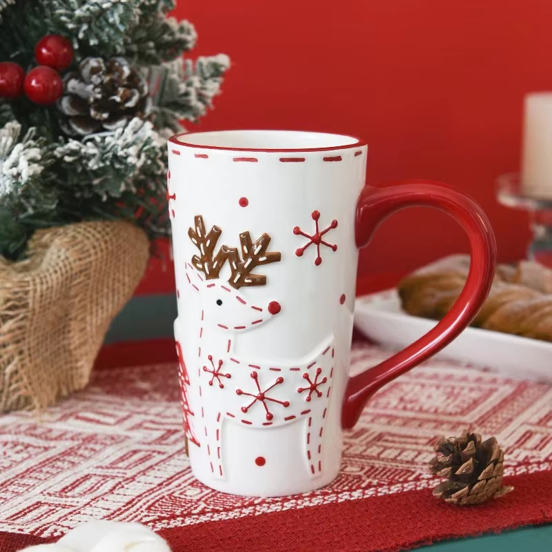 Navidad encantadora temática taza de cerámica Papá Noel patrón de alce taza de marca taza de agua de vacaciones regalo taza de cerámica