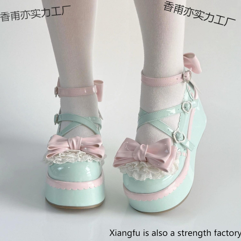 Lolita Small Leather Shoes for Women Japanese Soft Girl Spring New Thick-Soled Bow Mary Jane Shoes