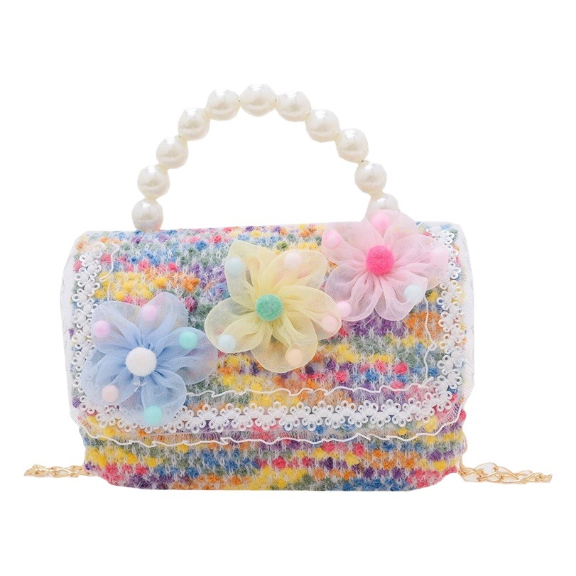Bolso de La Perla de los niños bolsa 2023 nuevo algodón y lino pequeño bolso cuadrado de moda lindo flor niñas bolsa de mensajero decorativa