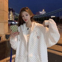 华夫格连帽卫衣外套女设计感小众上衣拉链开衫秋冬女装新款批发潮