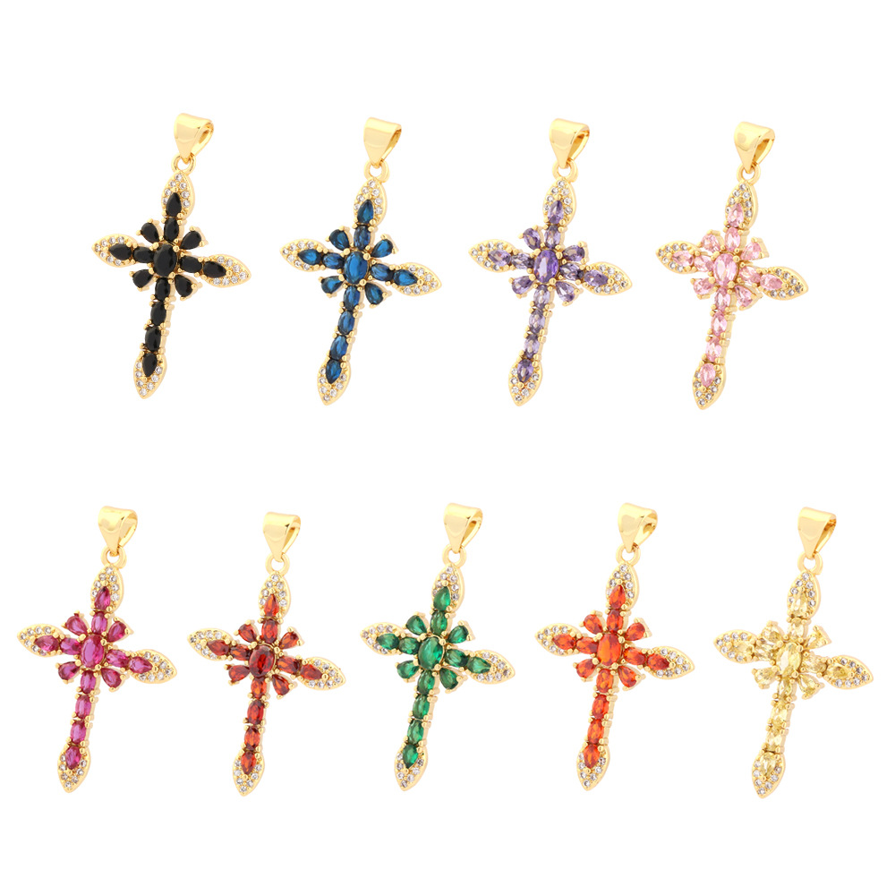 1 Piece 31 * 21mm Copper Zircon Gold Plated Cross Pendant display picture 12