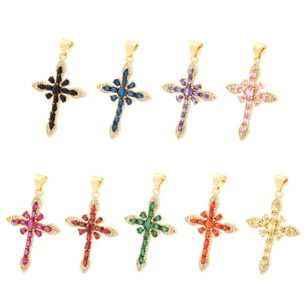 Européenne Et Américaine Micro-Incrusté Couleur Zirconium M Croix Pendentif DIY Accessoires Collier Pendentif Fait Main Matériel Semi-Fini En Stock display picture 12