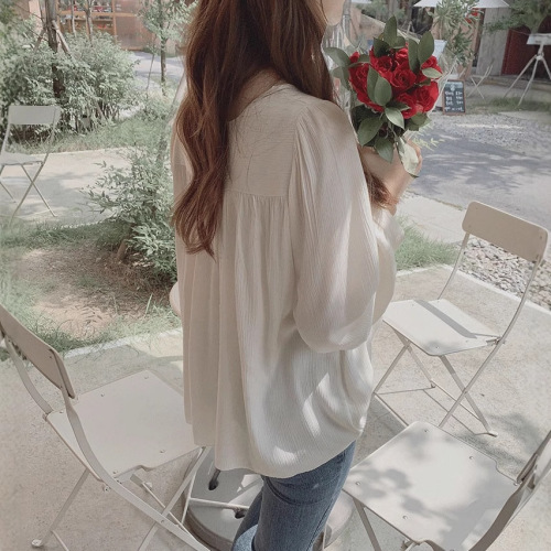 2025 Spring Early Collection Loose Long-Sleeve Solid Color Women's Shirt with Design Sense, Unique Design Chiffon Blouse