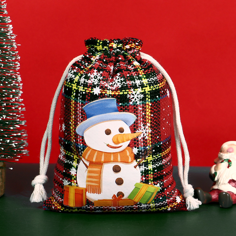 Bolsa de algodón a cuadros de Navidad con cordón Bolsa de embalaje de regalo de caramelo de Navidad Calendario de Adviento bolsa pequeña al por mayor