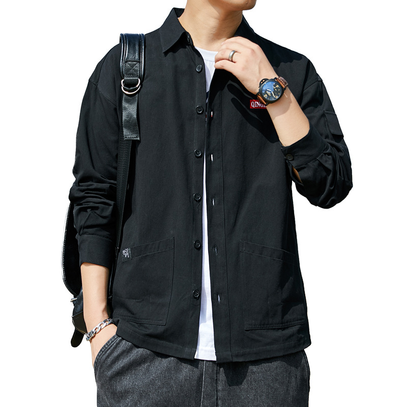 Camisa de manga larga de los hombres de estilo coreano casual capa artística de los hombres ropa de trabajo camisa suelta nueva superior de algodón puro