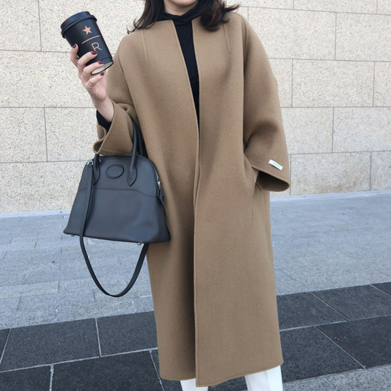 Japanese Foreign Trade Amazon Women's Coat 2025 Winter New Elegant Coat Long Solid Color Straight Coat