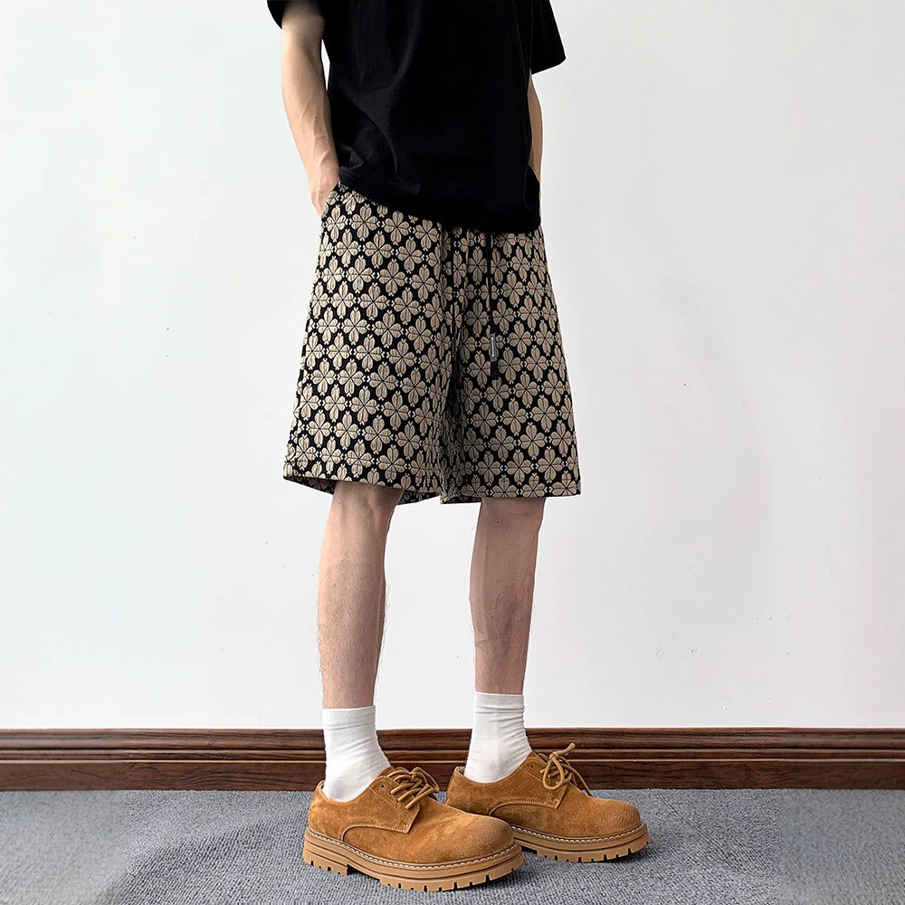 Herren-Shorts mit Hahnentrittmuster im Vintage-Stil (amerikanische High Street Fashion), 12,7 cm Innenbeinlänge, lässige, lockere Passform_voghion.com