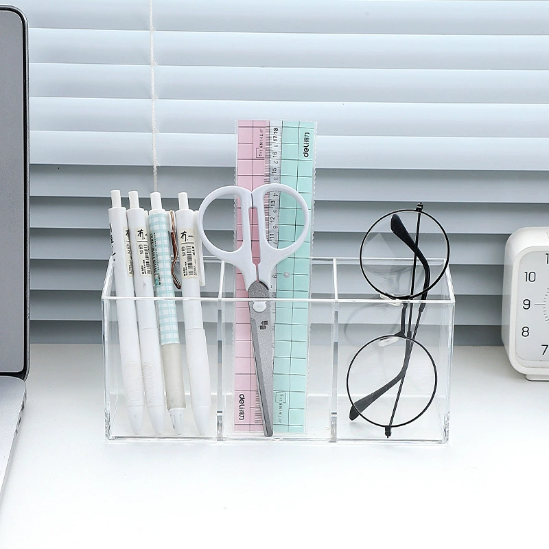 Черно-белые акриловые комбинации Ящик для хранения кистей для макияжа Литой под давлением Настольный картридж для кистей для макияжа 3-сеточный косметический картридж для пудры