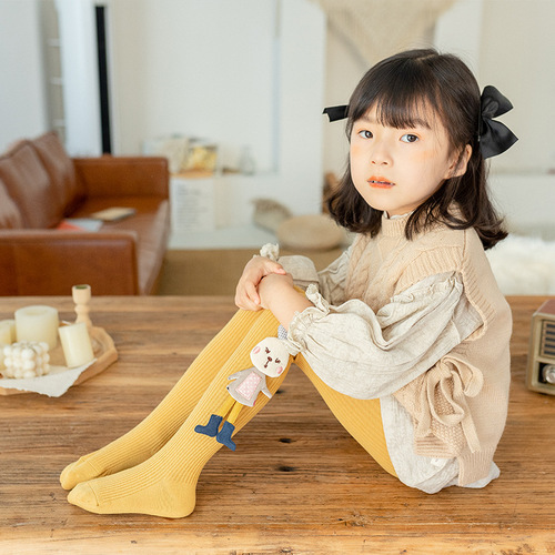 Children's Vertical Striped Leggings with Socks -  New Model, Stylish and Versatile, Extended Waist, 7 Colors for Girls