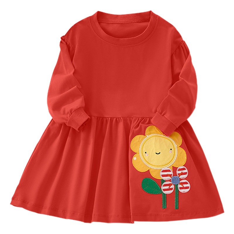 En stock malwee niñas falda otoño nuevo europeo y americano de los niños ropa estilo occidental rojo cuello redondo manga larga que basa vestido