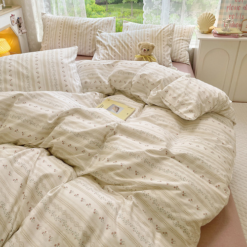 Ins style small fresh floral pure cotton four-piece set printed cotton four-season quilt cover bed sheet three-piece set bed sheet 4