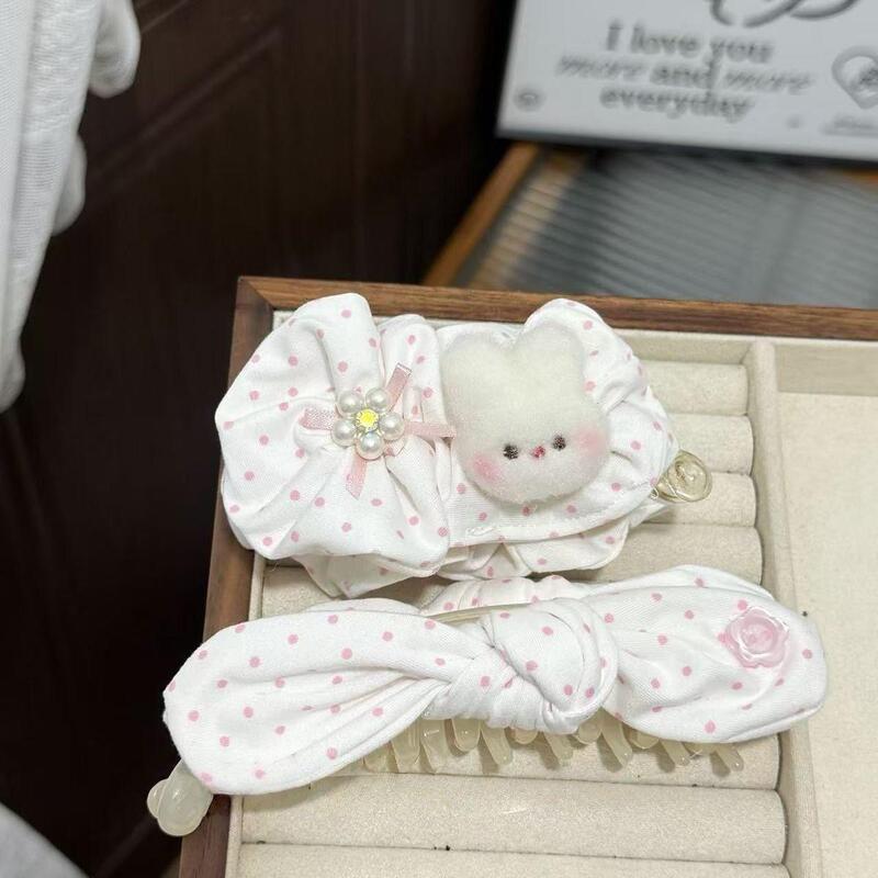Soft and Cute Velvet Bunny Pink Polka Dot Banana Clip Cute Hair Accessory Soft and Cute Velvet Bunny Pink Polka Dot Banana Clip Cute Hair Accessory