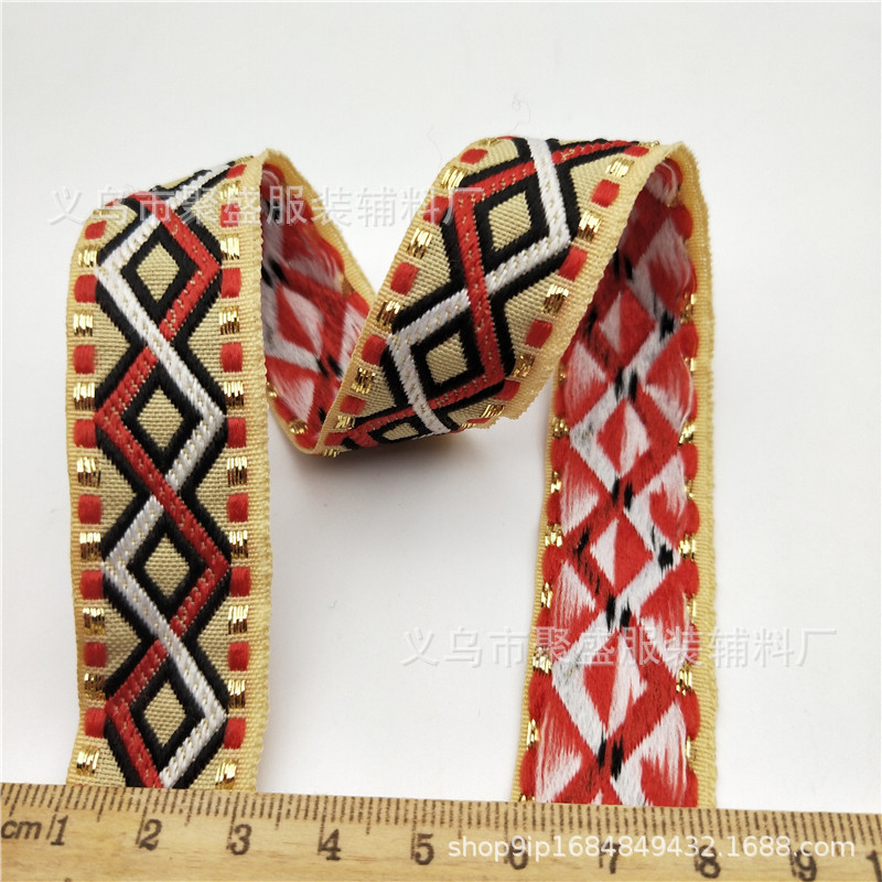 Nuevo 2cm oro de seda en forma de diamante cinta jacquard colorido cuadrado hecho a mano accesorios decorativos bordado ropa cinturón decorativo